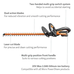 Worx WG260E.5 20V 2.0Ah Cordless Hedge Trimmer - 61cm -Home Essentials Shop 13326412 9914900646513268