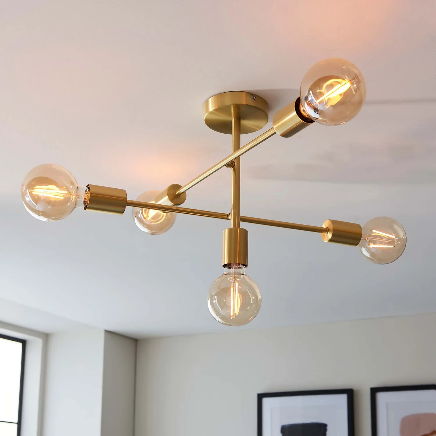 Logie Semi Flush Ceiling Light - Brass Effect 1 Logie Semi Flush Ceiling Light - Brass Effect